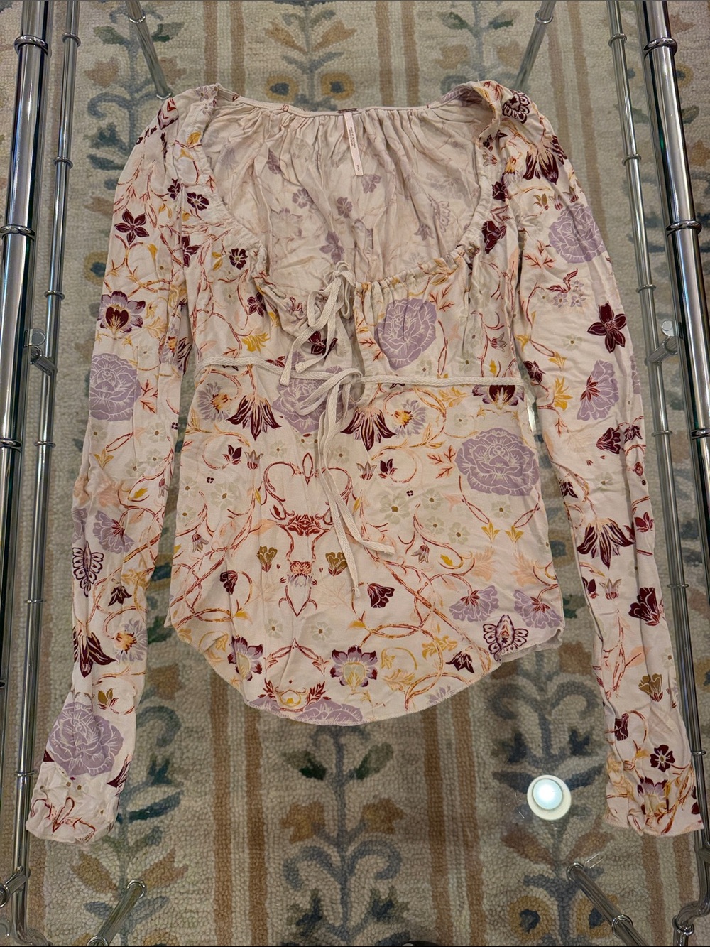 NWT Free People Floral Tie-Front Top — Lavender, Burgundy, Yellow